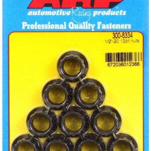 ARP Nut, 1/2-20 in Thread, 9/16 in 12 Point Head, Chromoly, Black Oxide, Universal, Set of 10