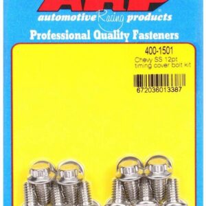 ARP Timing Cover Bolt Kit, 12 Point Head, Stainless, Polished, Small Block Chevy, Set of 10