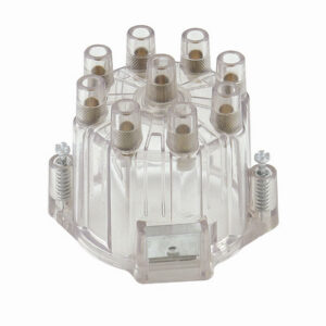 Mr. Gasket Distributor Cap, Socket Style Terminals, Twist Lock, Clear, Non-Vented, Chevy V8