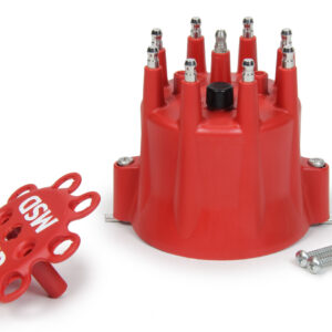 MSD Distributor Cap, HEI Style Terminals, Stainless Terminals, Twist Lock, Red, Vented, Chevy V8