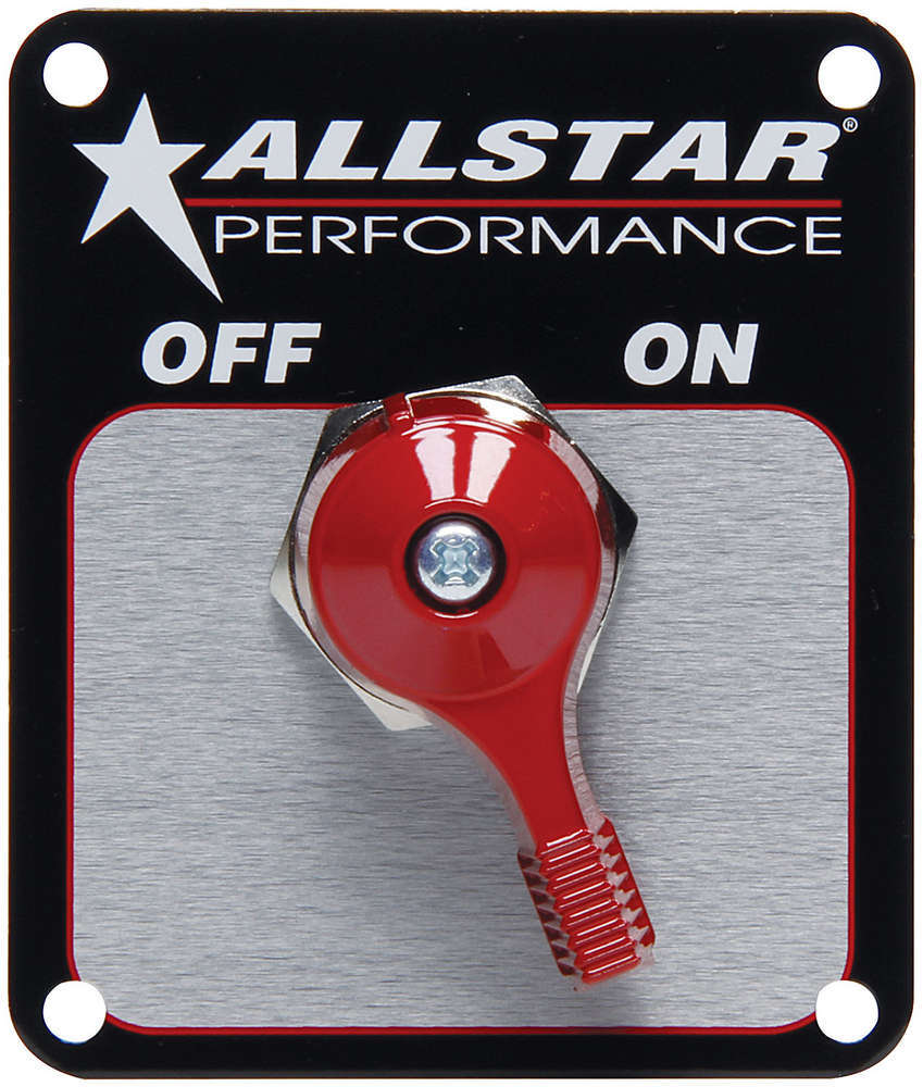 ALLSTAR PERFORMANCE Battery Disconnect, Rotary Switch, Panel Mount, 175 amp, 12V, Aluminum On / Off Panel, Black / Silver, Kit
