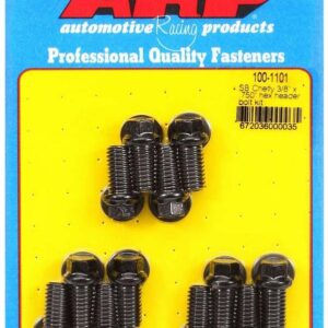 ARP Header Bolt, 3/8-16 in Thread, 0.750 in Long, Hex Head, Chromoly, Black Oxide, Small Block Chevy, Set of 12