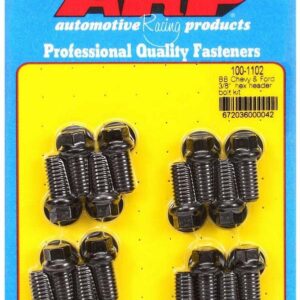 ARP Header Bolt, 3/8-16 in Thread, 0.750 in Long, Hex Head, Chromoly, Black Oxide, Big Block Chevy / Ford, Set of 16