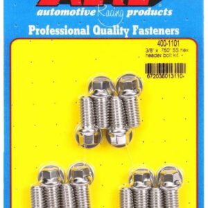 ARP Header Bolt, 3/8-16 in Thread, 0.750 in Long, Hex Head, Stainless, Polished, Small Block Chevy, Set of 12