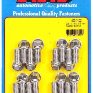 ARP Header Bolt, 3/8-16 in Thread, 0.750 in Long, Hex Head, Stainless, Polished, Big Block Chevy / Ford, Set of 16