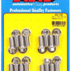 ARP Header Bolt, 3/8-16 in Thread, 0.750 in Long, Hex Head, Stainless, Polished, Universal, Set of 16