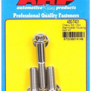 ARP Thermostat Housing Bolt Kit, 3/8 in Male Thread, 1.000 / 2.000 in Long, 12 Point Head, Stainless, Polished, GM V6 / V8, Kit