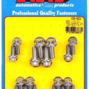 ARP Oil Pan Bolt Kit, 12 Point Head, Stainless, Polished, 1 Piece Rubber Gasket, Small Block Chevy, Kit