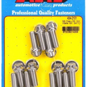 ARP Intake Manifold Bolt Kit, 12 Point Head, Stainless, Polished, OEM, Small Block Chevy, Kit