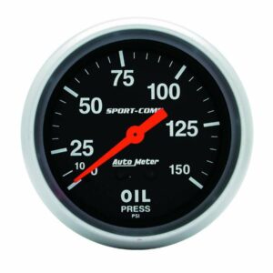 AUTOMETER Oil Pressure Gauge, Sport-Comp, 0-150 psi, Mechanical, Analog, 2-5/8 in Diameter