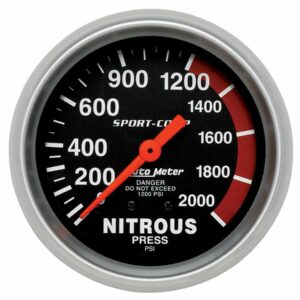 Autometer Nitrous Pressure Gauge, Sport-Comp, 0-2000 psi, Mechanical, Analog, 2-5/8 in Diameter