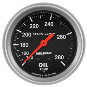 AUTOMETER Oil Temperature Gauge, Sport-Comp, 140-280 Degree F, Mechanical, Analog, 2-5/8 in Diameter, Black Face