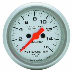 Autometer EGT Gauge, Ultra-Lite, 0-1600 Degree F, Electric, Analog, Full Sweep, 2-1/16 in Diameter, Silver Face