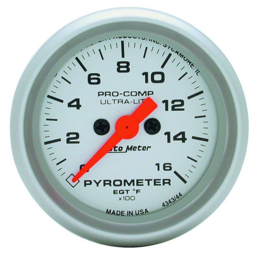 Autometer EGT Gauge, Ultra-Lite, 0-1600 Degree F, Electric, Analog, Full Sweep, 2-1/16 in Diameter, Silver Face