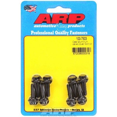 ARP Valve Cover Fastener, Bolt, 1/4-20 in Thread, 0.812 in Long, 12 Point Head, Washers Included, Chromoly, Black Oxide, Set of 8