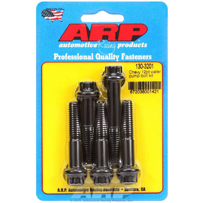 ARP Water Pump Bolt Kit, 12 Point Head, Washers Included, Chromoly, Black Oxide, Long Water Pump, Chevy V8, Kit