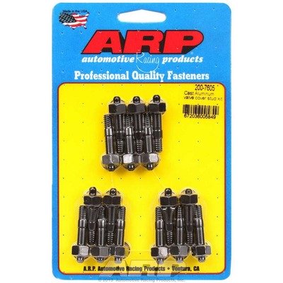 ARP Valve Cover Fastener, Stud, 1/4-20 in Thread, 1.500 in Long, Hex Nuts, Chromoly, Black Oxide, Set of 16