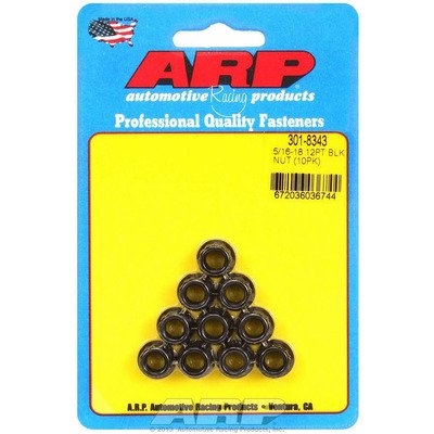 ARP Nut, 5/16-18 in Thread, 3/8 in 12 Point Head, Chromoly, Black Oxide, Universal, Set of 10