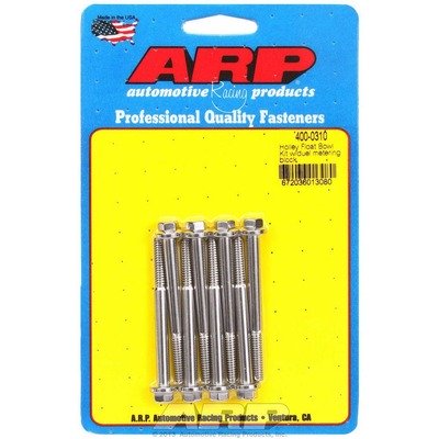 ARP Carburetor Float Bowl Bolt, Hex Head, Stainless, Polished, Dual Metering Block, Holley Carbs, Set of 8