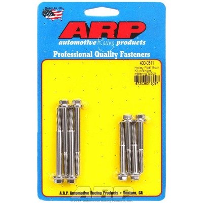 ARP Carburetor Float Bowl Bolt, Hex Head, Stainless, Polished, Single Metering Block, Holley Carbs, Set of 8