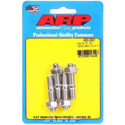 ARP Carburetor Stud, 5/16-18 and 5/16-24 in Thread, 1.7 in Long, Hex Nuts, Stainless, Polished, Set of 4