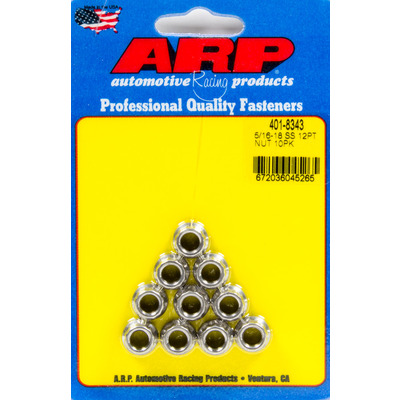 ARP Nut, 5/16-18 in Thread, 3/8 in 12 Point Head, Stainless, Polished, Universal, Set of 10