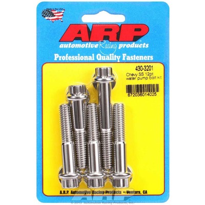 ARP Water Pump Bolt Kit, 12 Point Head, Stainless, Polished, Long Water Pump, Chevy V8, Kit