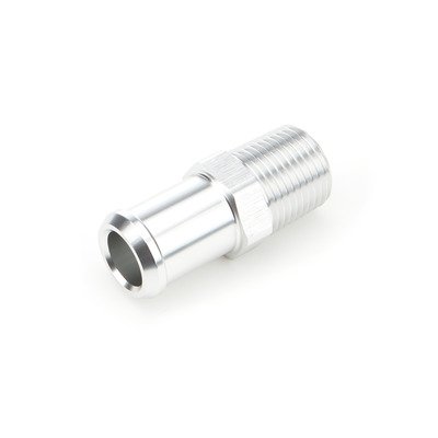 EDELBROCK Fitting, Adapter, Straight, 1/2 in NPT to 3/4 in Hose Barb, Aluminum, Natural Anodized, Each