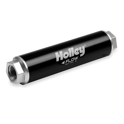HOLLEY Fuel Filter, VR Series, In-Line, 10 Micron, Paper Element, 12 AN O-Ring Inlet, 12 AN O-Ring Outlet, Aluminum, Black / Clear Anodized, Each