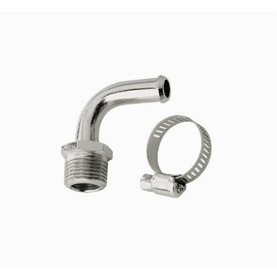 Mr Gasket Fitting, Adapter, 90 Degree, 3/8 in NPT Male to 3/8 in Hose Barb, Brass, Chrome, Each