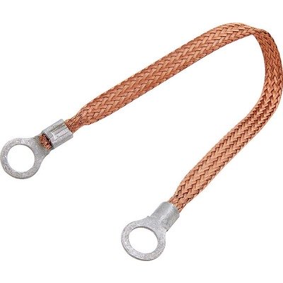 ALLSTAR PERFORMANCE Ground Strap, Flat Braided, 12 Gauge, 12 in Long, 5/16 in Wide, 3/8 in Ring Terminals, Braided Copper, Natural, Each