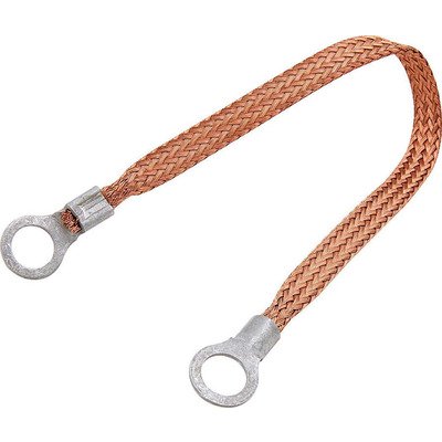 ALLSTAR PERFORMANCE Ground Strap, Flat Braided, 12 Gauge, 9 in Long, 5/16 in Wide, 3/8 in Ring Terminals, Braided Copper, Natural, Each