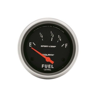 AUTOMETER Fuel Level Gauge, Sport-Comp, 73-10 ohm, Electric, Analog, Short Sweep, 2-5/8 in Diameter, Black Face, Each