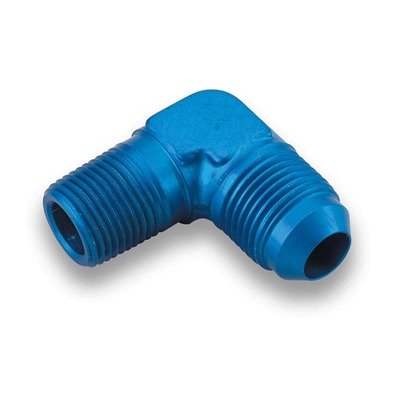 EARLS Fitting, Adapter, 90 Degree, 8 AN Male to 3/8 in NPT Male, Aluminum, Blue Anodized, Each
