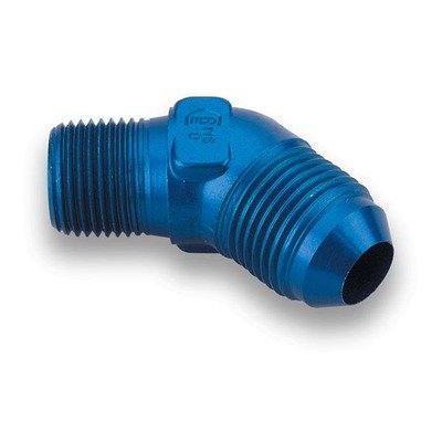 EARLS Fitting, Adapter, 45 Degree, 8 AN Male to 3/8 in NPT Male, Aluminum, Blue Anodized, Each