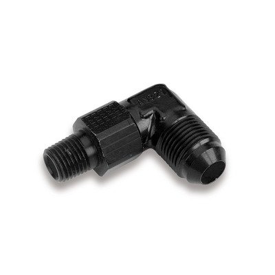 EARLS Fitting, Adapter, 90 Degree, 6 AN Male to 1/4 in NPT Male Swivel, Aluminum, Black Anodized, Each