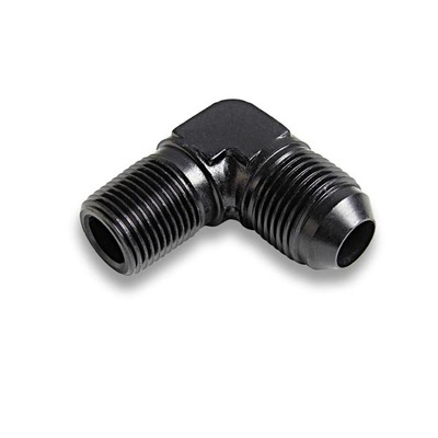 EARLS Fitting, Adapter, 90 Degree, 8 AN Male to 1/4 in NPT Male, Aluminum, Black Anodized, Each