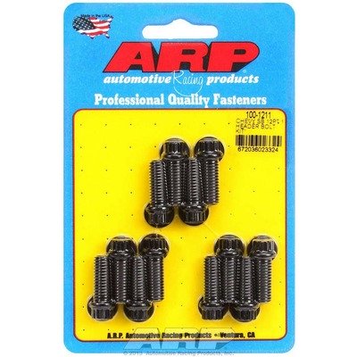 ARP Header Bolt, 3/8-16 in Thread, 1 in Long, 12 Point Head, Chromoly, Black Oxide, Small Block Chevy, Set of 12
