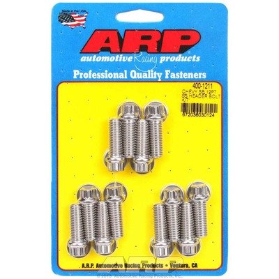 ARP Header Bolt, 3/8-16 in Thread, 1 in Long, 12 Point Head, Stainless, Polished, Small Block Chevy, Set of 12