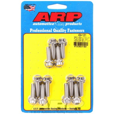 ARP Header Bolt, 8 mm x 1.25 Thread, 0.984 in Long, 12 Point Head, Stainless, Polished, GM LS-Series, Set of 12