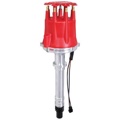MSD IGNITION Distributor, Pro-Billet, Magnetic Pickup, Mechanical Advance, HEI Style Terminal, Red, Chevy V8, Each